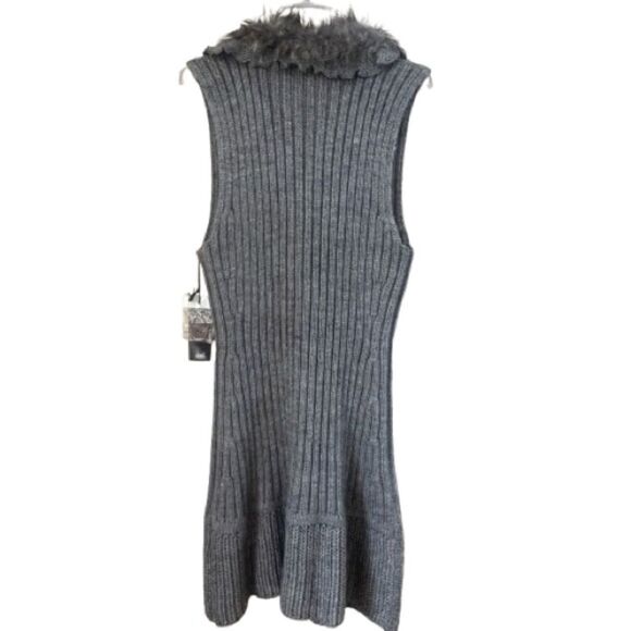 Sioni Wool Blend Faux Fur Long Sleeveless Cardigan Button Vest Size XL - Picture 2 of 15